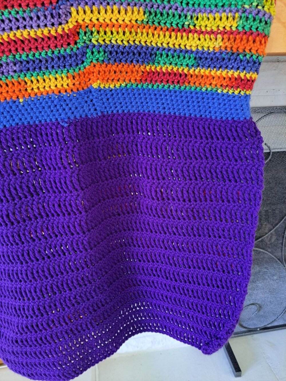 Handmade Crochet Rainbow Striped Sleeveless Top Drawstring Multicolor Yarn M - Picture 7 of 10